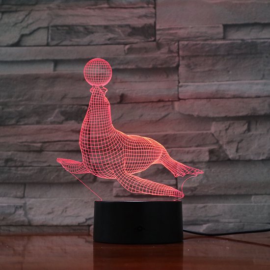 3D Led Lamp Met Gravering - RGB 7 Kleuren - Zeehond