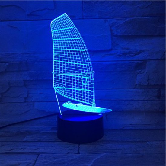 3D Led Lamp Met Gravering - RGB 7 Kleuren - Zeilboot van Merkloos