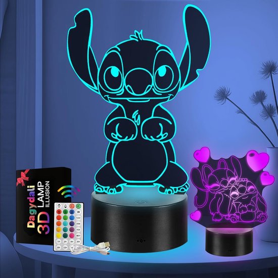 3D LED Nachtlamp - 16 Kleuren - 2 Stuks - USB Opladen Met Afstandsbediening En Touch Control - Blauw Voor Kinderkamer Decoratie En Cadeau