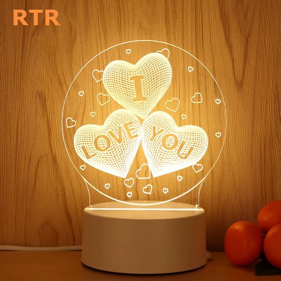 3D LED Nachtlamp – “I Love You” Design – Warm Wit Licht – USB – Romantisch Kerstcadeau van Merkloos