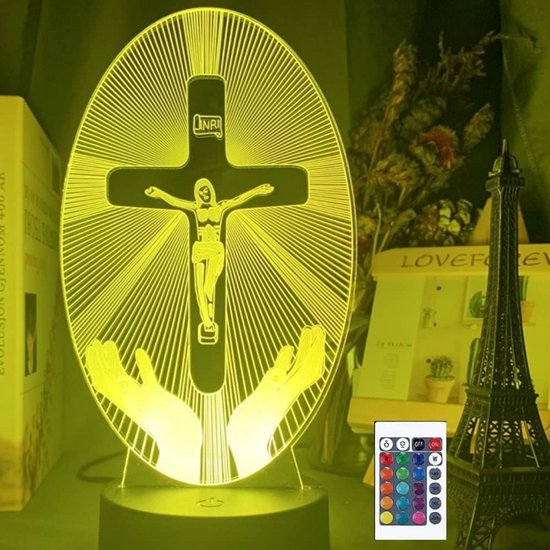 3D LED Nachtlamp Kruis met 16 Kleuren en Afstandsbediening - Unieke Kinderkamer Verlichting van Merkloos
