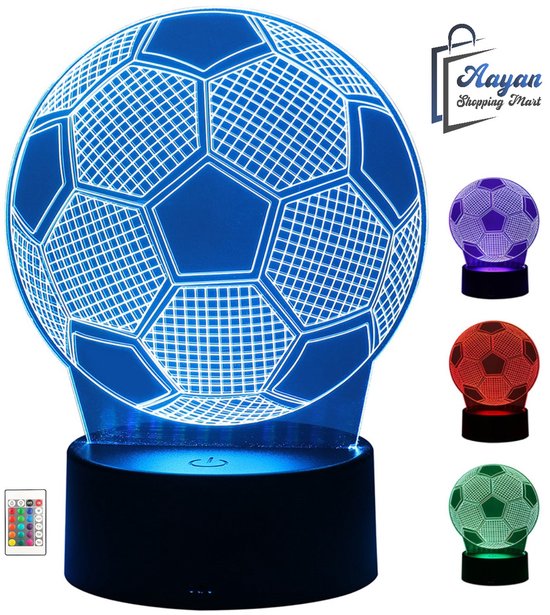 3D LED Voetbal Nachtlamp met Afstandsbediening 16 Kleuren – bureaulamp led – tafellamp – nachtlampje – cadeau – 47959 van Merkloos