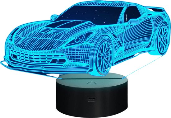 3D-Nachtlampje - 3D-lamp - 16 Kleuren Veranderende Dimbaar - met Afstandsbediening - Decoratie - Led-illusie - Nachtlamp - Kinderspeelgoed - Lamp - Verjaardagscadeau - Jongens - Meisjes - Auto van Merkloos