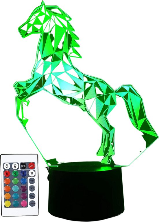 3D-Nachtlampje - 3D-lamp - 16 Kleuren Veranderende Dimbaar - met Afstandsbediening - Decoratie - Led-illusie - Nachtlamp - Kinderspeelgoed - Lamp - Verjaardagscadeau - Jongens - Meisjes - Paard van Merkloos