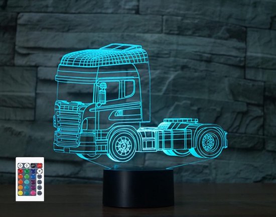 3D Optische Illusie Nachtlamp Truck met Afstandsbediening - 16 Kleuren LED Bureaulamp voor Kinderen van Merkloos