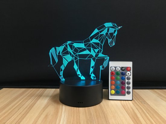 3D Paard Lamp – Paarden Nachtlampje – 16 Kleuren – Met Afstandsbediening – LED Sfeerlamp – Kinderkamer Lamp – Cadeau voor Paardenliefhebbers