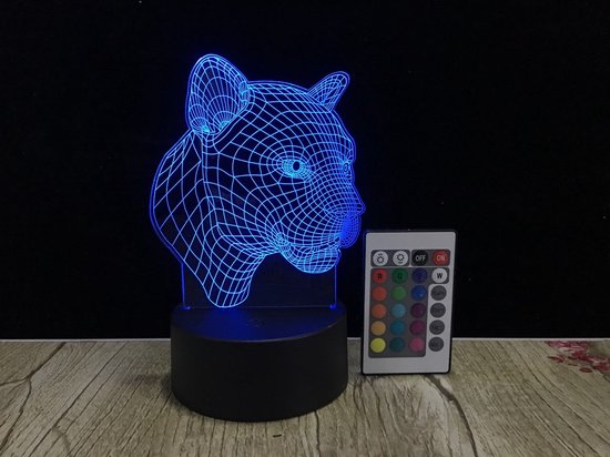 3D Panter Lamp – Panter Nachtlampje – 16 Kleuren – Met Afstandsbediening – Kinderkamer Lamp – Dieren Lamp – Sfeerlamp