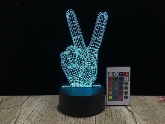3D Peace Lamp – Peace Teken Nachtlampje – 16 Kleuren – Met Afstandsbediening – Gamekamer Lamp – Kinderkamer Lamp – Sfeerlamp