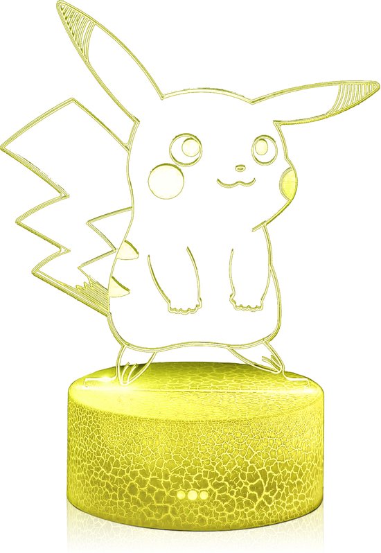 3D Pikachu Nachtlampje – LED Lamp met 16 Kleuren, Afstandsbediening & Touchbediening | USB-gevoed of Draadloos Met Batterij | Kinderkamer Nachtverlichting & Cadeau van Merkloos