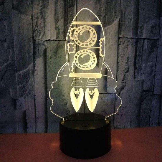 3D Raket Nachtlampje - Bureau Lamp Optische Illusie - Decoratieve Verlichting - 7 Kleuren Veranderend