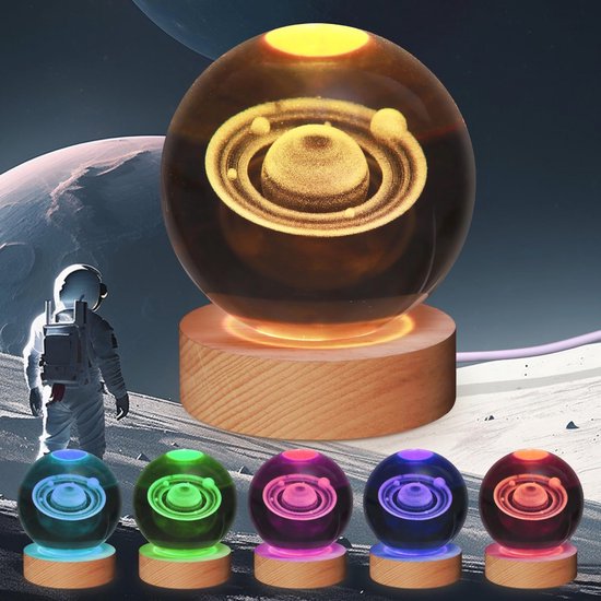 3D Solarsysteem Nachtlampje - Kristallen Bol met 7 Kleuren - Decoratie voor Slaapkamer en Cadeau voor Feestdagen