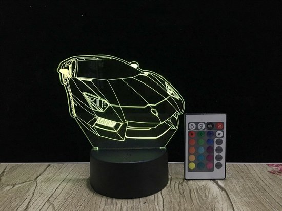 3D Sportwagen Lamp – Auto Nachtlampje – 16 Kleuren – Met Afstandsbediening – Raceauto Lamp – Kinderkamer Lamp – Sfeerlamp