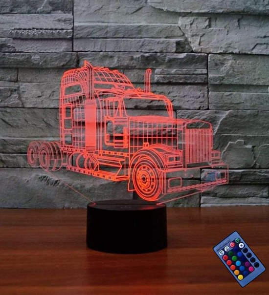 3D Truck Nachtlampje met 16 Kleuren, Afstandsbediening en USB Oplaadbaar - Creatieve LED Tafellamp voor Kinderen en Volwassenen