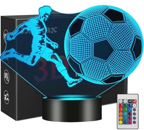3D Voetbal Nachtlampje - Optische Illusie met 16 Kleuren - Kids Kinderkamer Decoratie van Merkloos
