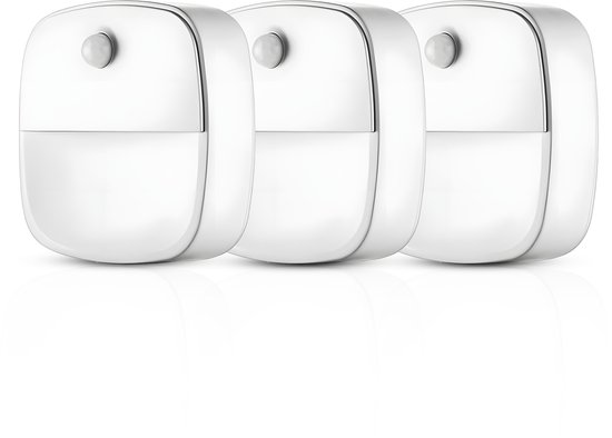 3x WoonWonder Nachtlampje met bewegingssensor - Draadloos - voor o.a. Slaapkamer, Overloop, Garage - Dag en Nacht Sensor | Werkt op 3 AAA batterijen van Merkloos