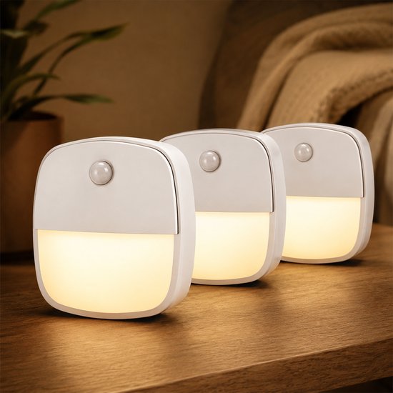 3x WoonWonder Nachtlampje met bewegingssensor - Draadloos - voor o.a. Slaapkamer, Overloop, Garage - Dag en Nacht Sensor - Werkt op 3 AAA batterijen van WoonWonder