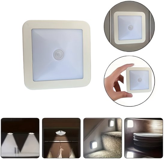 4-delige trapverlichting met sensor en 6 led's, draadloos nachtlampje op batterijen, geschikt voor gebruik onder kasten, in gangen, op trappen, in kledingkasten en keukens – ideaal voor kerstverlichting binnenshuis. van Merkloos