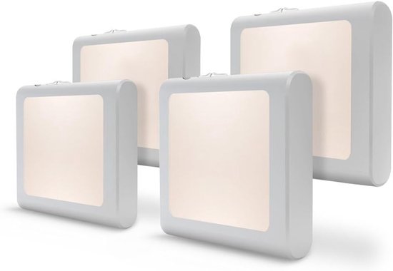 4-led nachtlampje (stekker/stopcontact) - Nachtlampje met dag/nachtsensor - LED-lamp met stekker - Nachtlampje - Warm licht - Dimbaar - Geschikt voor baby- en kinderkamers