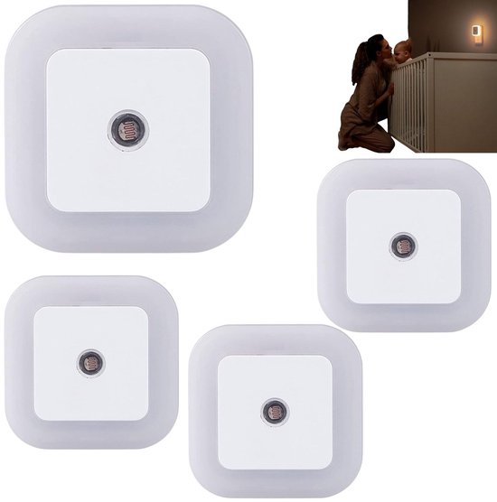4 nachtlampjes, nachtlampjes voor aan de muur, energiebesparende LED-lampjes met stekker, nachtlampjes met slimme sensoren, te gebruiken in slaapkamers, badkamers, gangen en kinderkamers (wit, 64*64cm) van TECKIN