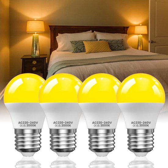 4-Pack E27 LED Lamp 3W Amberwarm Wit Licht, Blauwlicht Blokkerend voor Slaapkamer en Kinderkamer