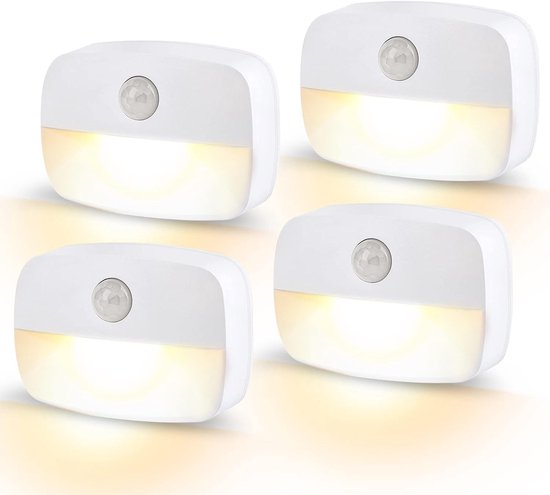 4-pack LED-nachtlampjes met bewegingssensor - Bewegingslampjes op batterijen - Geschikt voor binnen- en buitengebruik - Geschikt voor gangen, trappen, badkamers en slaapkamers-Warm licht van AMMITAN