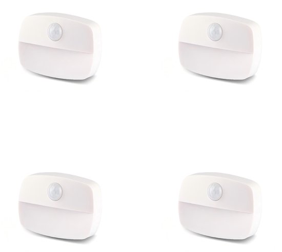 4-pack LED-nachtlampjes met bewegingssensor - Bewegingslampjes op batterijen - Geschikt voor binnen- en buitengebruik - Geschikt voor gangen, trappen, badkamers en slaapkamers-Wit licht van Merkloos