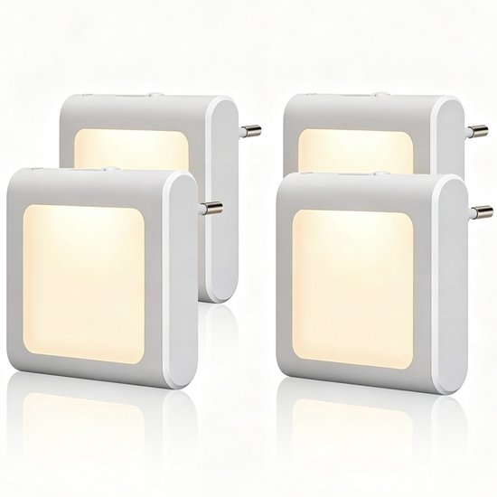4 Stuks LED Nachtlampje met Dag/Nacht Sensor – EU Stekker Stopcontact Nachtlampje – Warm Wit Licht – Automatisch Aan/Uit – Nachtverlichting voor Babykamer, Hal en Slaapkamer