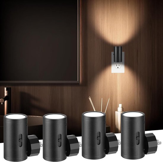 4 stuks LED-nachtlampjes met stekker - Nachtlampjes met stekker, schemersensor - 5-300 lm, instelbare helderheid - 2700K - Dimbare nachtlampjes voor keuken, hal, slaapkamer en trap
