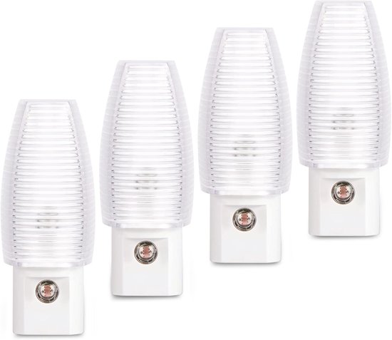 4 stuks Stopcontact LED Nachtlampjes – Warm Wit, Dusk to Dawn Sensor – Voor Slaapkamer, Badkamer, Gang & Trap van Merkloos