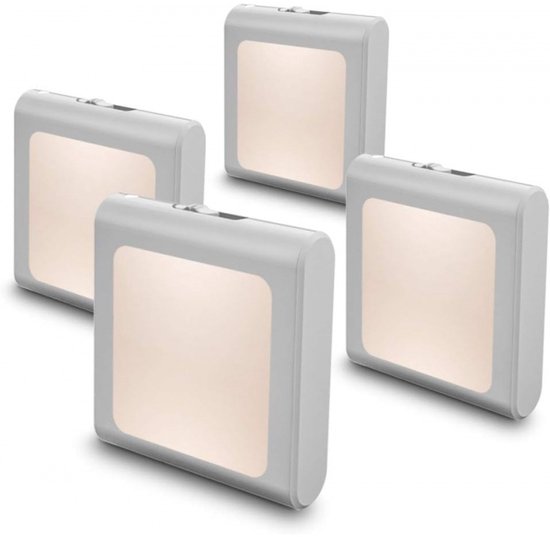 4 x LED-nachtlampje plug-in/stopcontact -nachtlampje met dag/nacht sensor - plugin ledlamp - Nachtlampje - warm licht - dimbaar - Voor in de baby/kinder kamer van Merkloos
