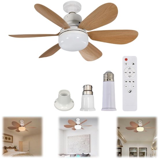 40W plafondventilator met verlichting - Miniventilator - Afneembare ventilatorbladen - E27 schroefdraadvoet - Meerdere modi - Voor slaapkamer, eetkamer, keuken, garage, woonkamer - Inclusief afstandsbediening (batterijen niet inbegrepen)