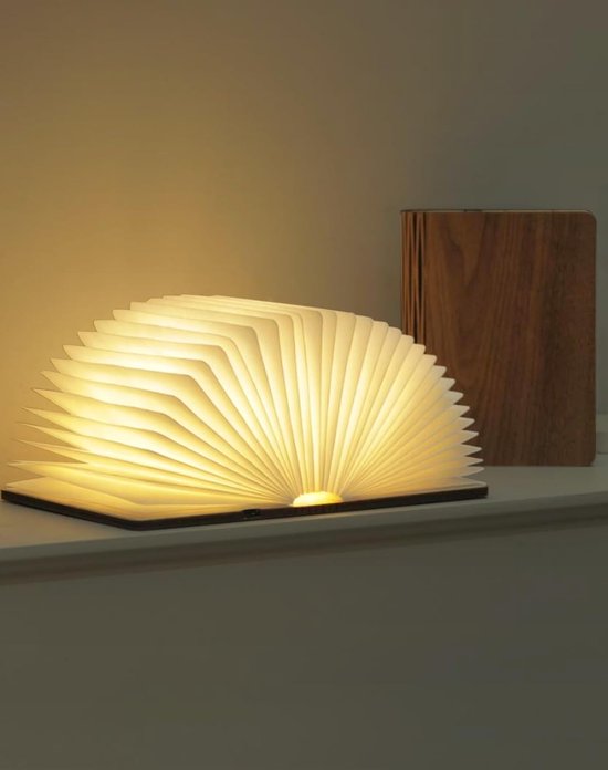 5,7 Inch Boeklamp Hout - Opvouwbare Boekenlamp - Opvouwbaar Nachtlampje - Sfeerverlichting Binnen - Led-Sfeerverlichting - Magnetische Sfeerverlichting - USB Oplaadbare - Magnetisch - Walnoot - Decoratie Woonkamer