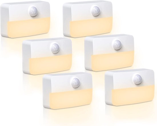 6-delige Bewegingssensor Nachtlampset, LED-nachtlampjes Met Bewegingssensoren, Warm licht, Nachtlampjes Voor Binnen, Trapverlichting, Automatische Schakelaarsensorlampen Voor Slaapkamers, Badkamers En Gangen, Spotverlichting van Ahorraxy
