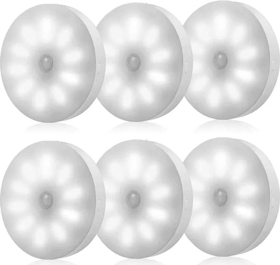 [6-delige set] Dimbaar nachtlampje Geschikt voor bewegingssensor, ingebouwde batterij - 10 LED-parels, oplaadbaar via USB