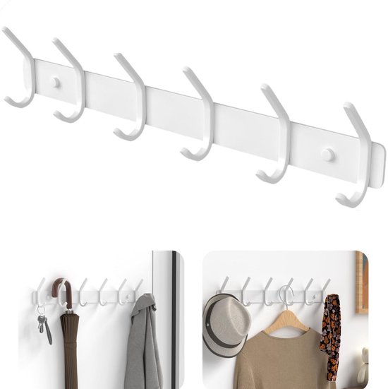 6 haken Kapstok - Muur Wandkapstok voor slaapkamer, badkamer en keuken - Kapstok Hangend voor jassen, mantels, tassen, hoeden en sjaals van Flintry