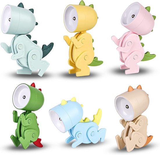 6 Stuks LED Dinosaurus Nachtlampjes voor Kinderen, Draagbare Bureaulamp met Telefoonhouder van Merkloos