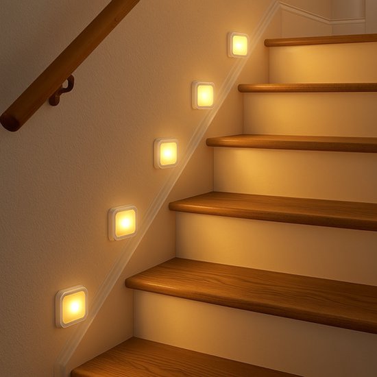 6 stuks LED Lamp met Bewegingssensor - Warm Wit - Nachtlamp op Batterij - Draadloos Sensor - Kastverlichting - Trapverlichting - Nachtlampje - Aluminium van Merkloos