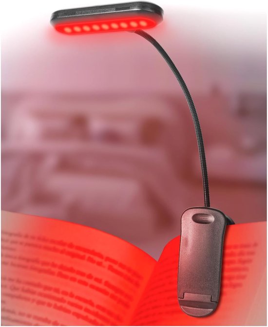 670nm Rood Licht Leeslamp voor Bedlezen Dimbare USB-Oplaadbare Klemlicht voor Slaap & Oogcomfort Instelbare Helderheid Draagbare Boekenlamp met Geheugenfunctie Energieklasse F [Energieklasse A]
