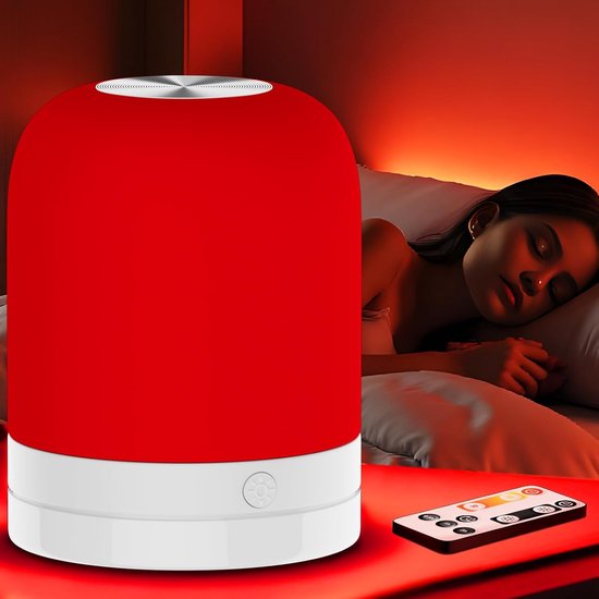 670nm Rood Slaaplampje | Bureau Lamp met Klok, Aanraak + Afstandsbediening, Voor Yoga, Mediteren en Reizen