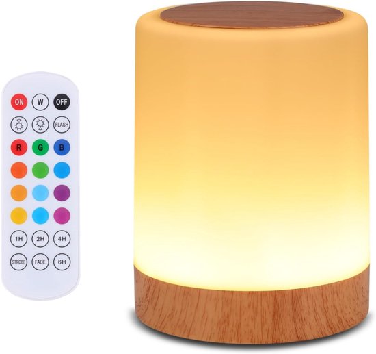Aanraakgevoelige nachtlamp met 13 RGB-kleuren en 5 helderheidsniveaus, USB-oplaadbare bureaulamp, op afstand bedienbaar dimbaar nachtlampje met RGB-kleurverandering, draagbaar ontwerp, geschikt voor kinderkamers, slaapkamers en woonkamers. van Merkloos