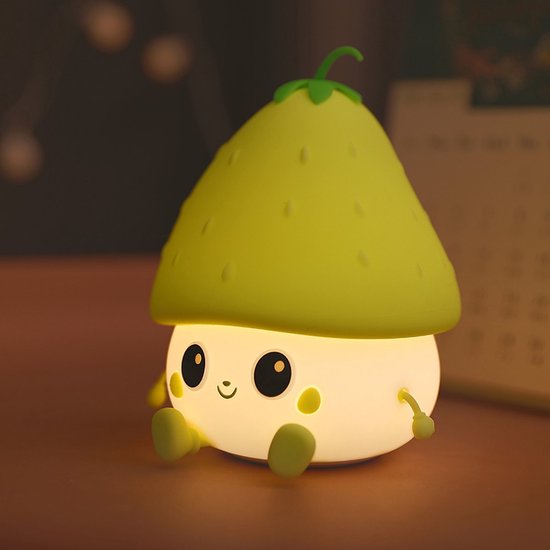 Aardbeien Nachtlampje met Verstelbare LED Verlichting - Groen - Schattige en Draagbare Nachtlamp met Lange Werktijd - Veilig Siliconen Design - Perfect als Cadeau voor Kinderen en Feestdagen van Mydlee