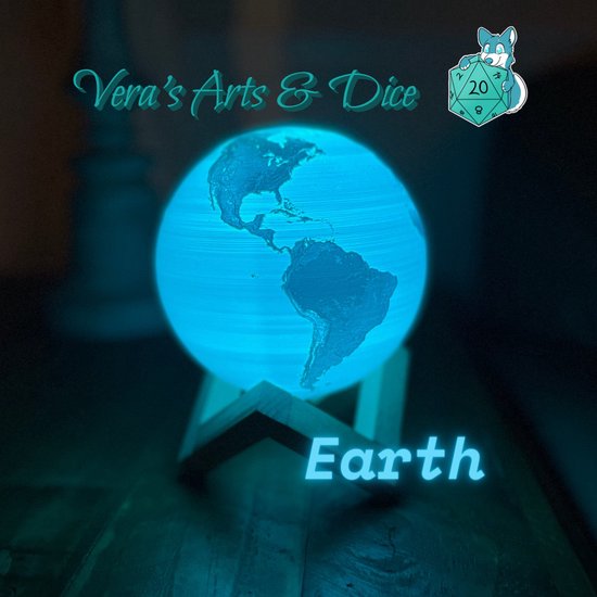 Aarde Lamp | Vera's Arts & Dice | 16 Verschillende Kleuren | Planeet Lampen | LED Lamp | Oplaadbaar Dimbaar Stroboscoop Effect Mogelijk Aanraak Gevoelig Afstandsbediening | 3D Print Handmade | Lampen Sfeerverlichting | Slaapkamer Woonkamer van Merkloos
