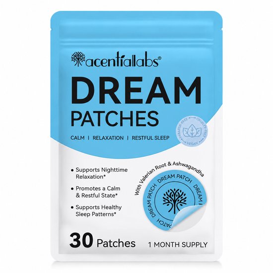 Acentialabs Slaappatches voor Nachtrust & Ontspanning – Valeriaan, Ashwagandha, L-Theanine & Hop – 30 Stuks
