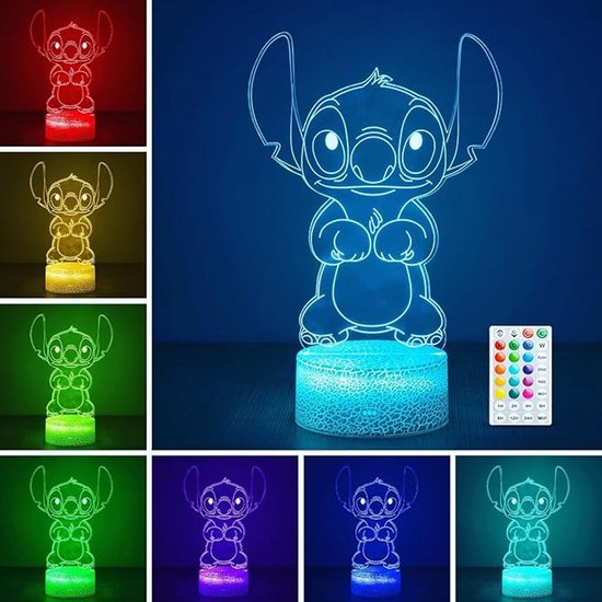 ACEP Lilo en Stitch Lamp - Disney - Lilo en Stitch - USB - 8D x 8B x 5H CM - kinderen - Lamp slaapkamer - 3D LED met Afstandbediening - Disney lamp van Merkloos