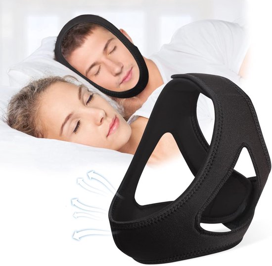 Ademende anti-snurkband - Verstelbaar en ademend - Unisex - Dubbele kinband voor mondsluiting - Comfortabel slaaphulpmiddel - Zwart
