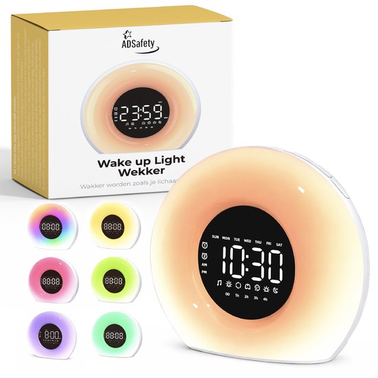 ADSafety Wake Up Light - Digitale Wekker - Dimbare Lichtwekker - Zonsopgang Simulatie - 20 Helderheid niveaus - 25 White Noise geluiden - Snooze - Nachtlampje van Merkloos