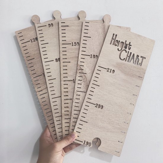 Afneembare houten groeimeter voor aan de muur - Hoogtemeter voor kinderen, groeimeetbord en wanddecoratie - Natuurlijke houtafwerking (60 x 210 cm)