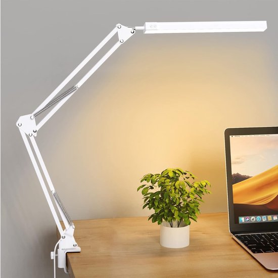 AHD® Bureaulamp - Bureaulamp LED - Bureaulamp Met Klem - Dimmable LED Desk Lamp - Desk Lamps - Wit - 41cm x 13cm x 6cm van ahd