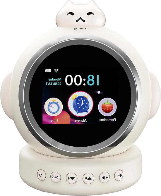 AI Kids Wekker met ChatGPT - Smart Voice Control Wekker voor peuters, Ok-to-Wake Sleep Trainer met nachtlampje, muziek en tijd leren, cadeau voor jongens meisjes van 3-12 jaar