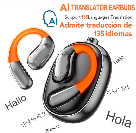 AI Vertaler Oordopjes - Draadloze Bluetooth Oordopjes met Realtime Vertaling, Slaap- & ASMR-modus, Open-fit Hoofdtelefoon met App